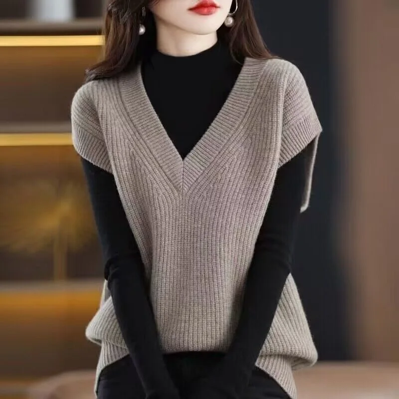 

Autumn Winter Women Loose All-match Knitted Sweater Sleeveless Female Jumper Women Sweater Vest Ladies Pullover Tops Waistcoat