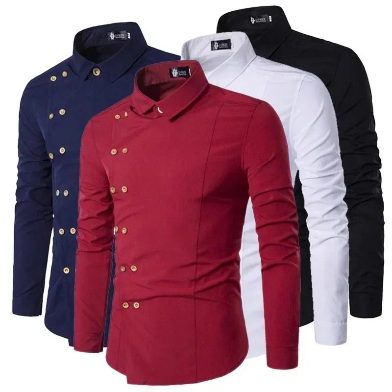 

Men's Long Sleeve Solid Color Slim Formal Shirt Casual Lapel Button-down Shirt Social Work Shirt Camisa