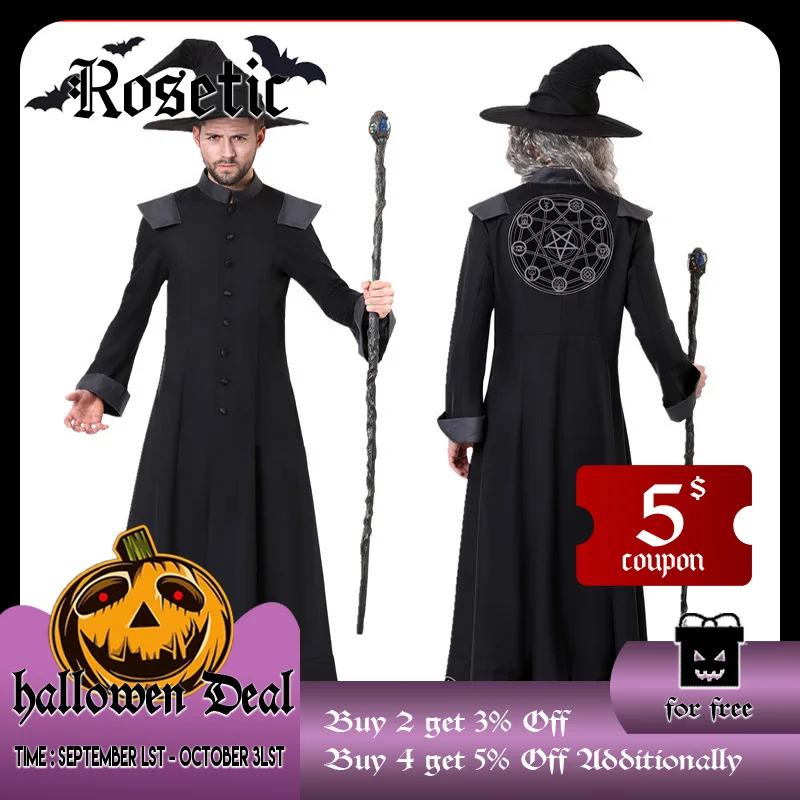 New Halloween COS Costume Black Classic Magician men long coat long sleeve single breasted loose gothic men top for halloween latest coat pant designs dark grey men suits for wedding double breasted groom tuxedo man blazer 2piece terno masculino costume