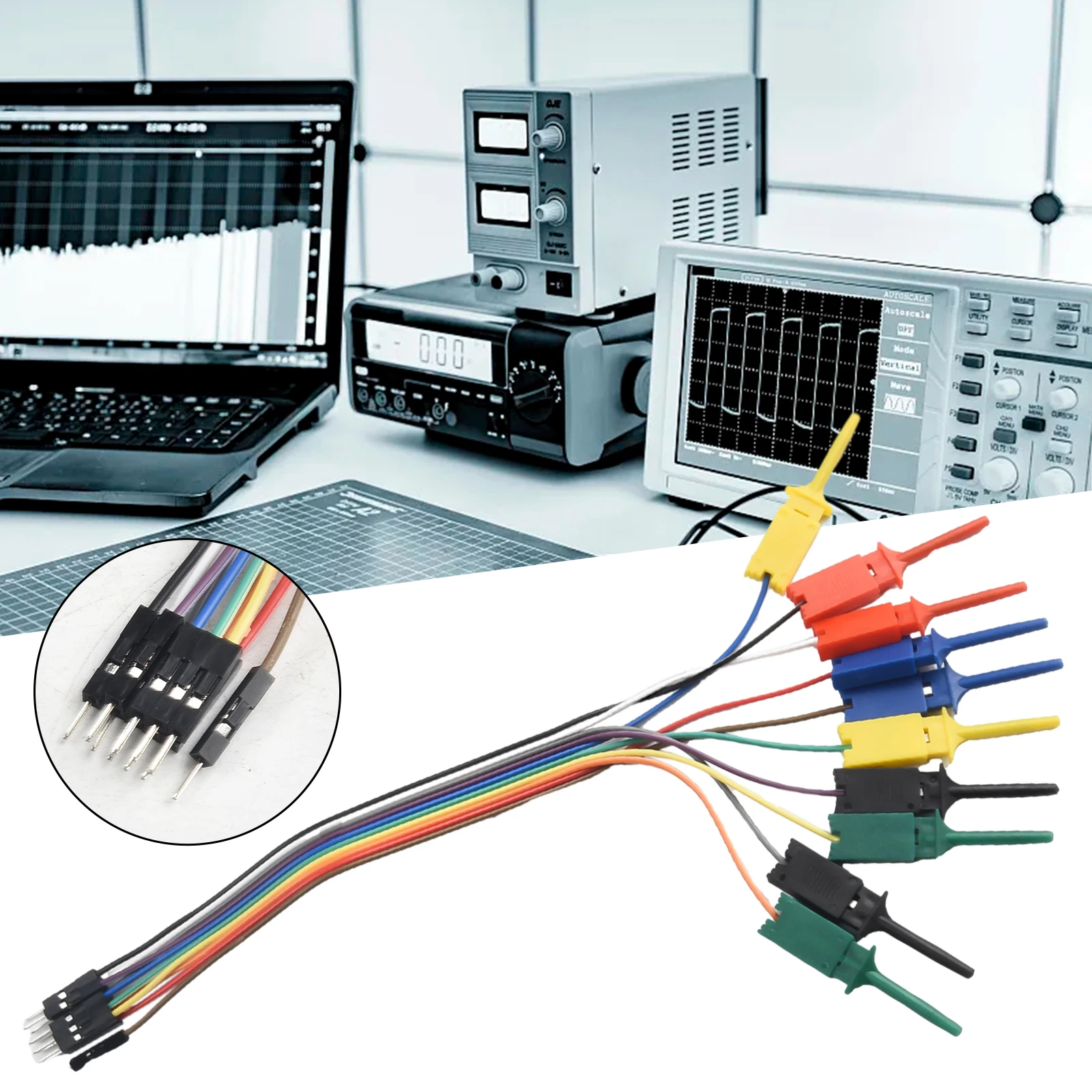 

10-pin Needle Hook Clip Wire Kit Efficient 5-color Logic Analyzer Male Cable Clip Probe 20cm Test Plastic Metal Measurement Part