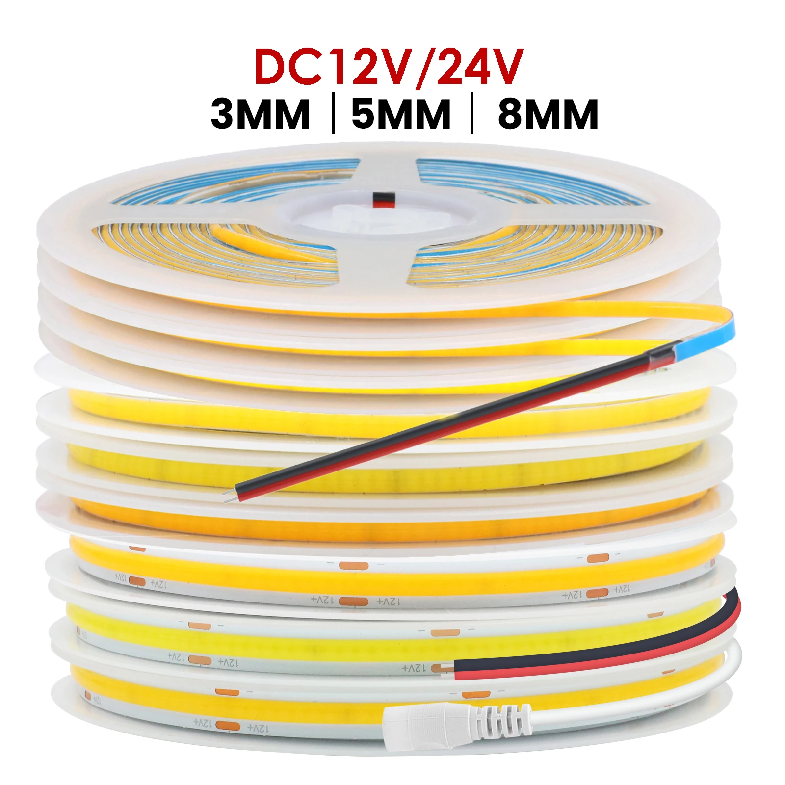 TOPAI Striscia LED COB Ultra Sottile 5mm, 12V Bianco Caldo 3000K, 5 Metri, 400 LED/m, Luminosità 3000lm CRI>90, Flessibile, Autoadesiva, Tagliabile per Cucina, Soggiorno, Illuminazione Interna