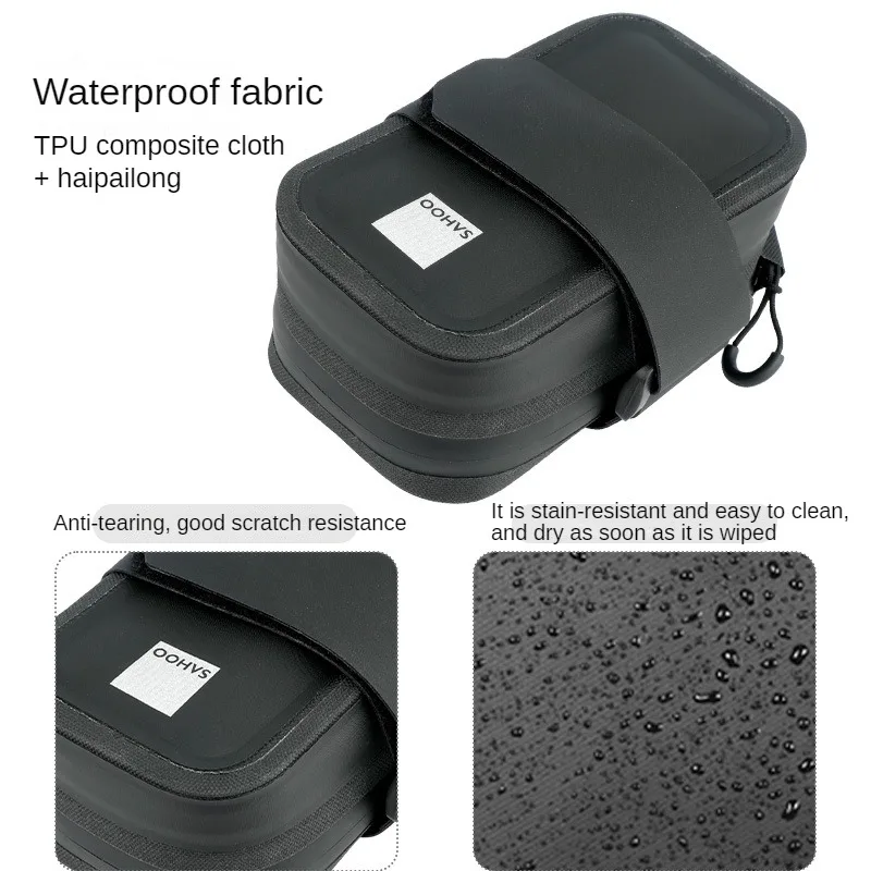 Borsa Sottosella Impermeabile Per Bici - Custodia Nera Con Chiusura Regolabile - Foto 14