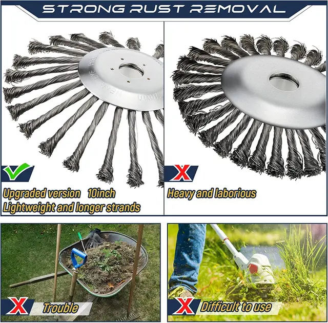 Spazzola Metallica Per Decespugliatore - 10 Pollici, Acciaio Carbonio, Per Erba Alta, Muschio