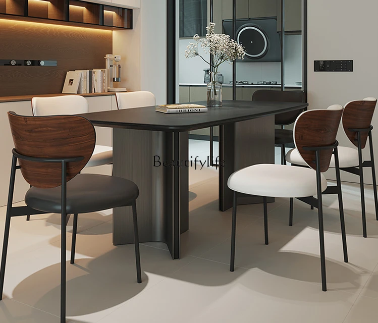 

Simple Modern Black Stone Plate Dining Tables and Chairs Set Rectangular Retro Small Apartment