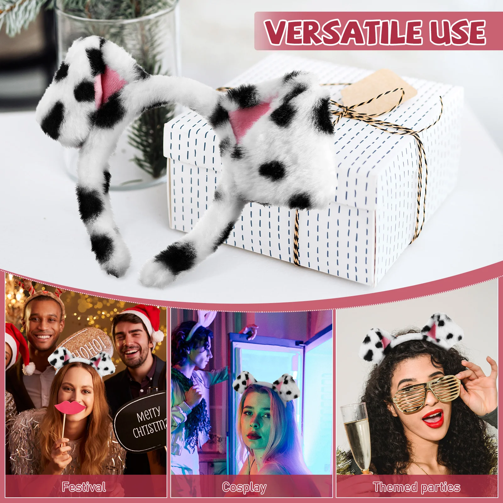 Dalmatian Ears Headband Fuzzy Animal Hair Band Decorative Cosplay Costume Accessories Dalmatian Spot Headwear Costumes