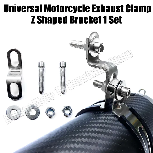 1Set Motorcycle Exhaust Muffler Pipe Clamp Z Shaped Bracket And Bolts Nuts Univeral Motorcycle Exhaust Fixed Ring Z Type Bracket