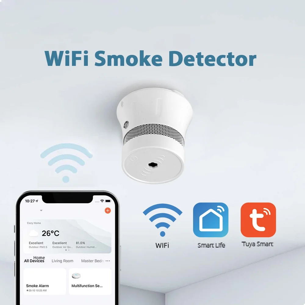 เครื่องตรวจจับควันไฟ WiFi Zigbee Tuya เซ็นเซอร์เตือนภัยควันไฟ ระบบป้องกันความปลอดภัย เครื่องเตือนภัยไฟไหม้สำหรับบ้าน 1