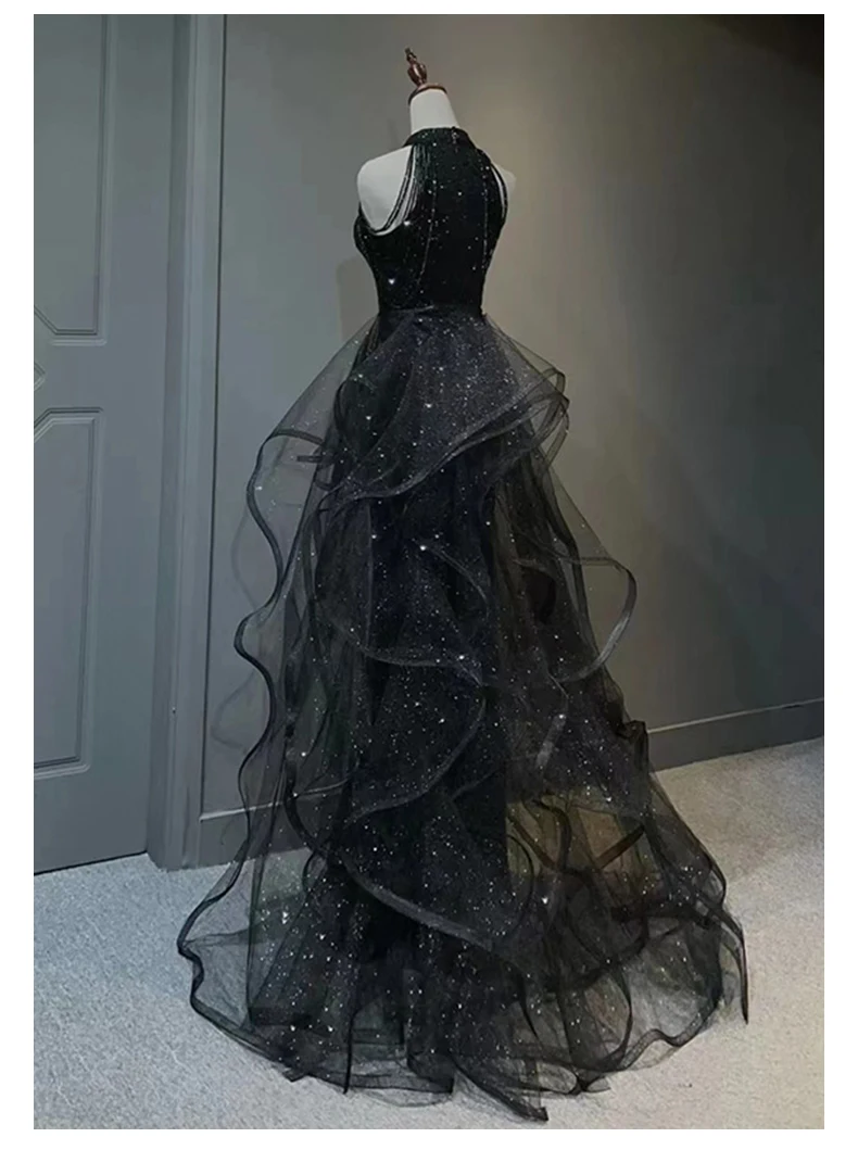 

Black evening dress female host banquet adult ceremony dress evening dress