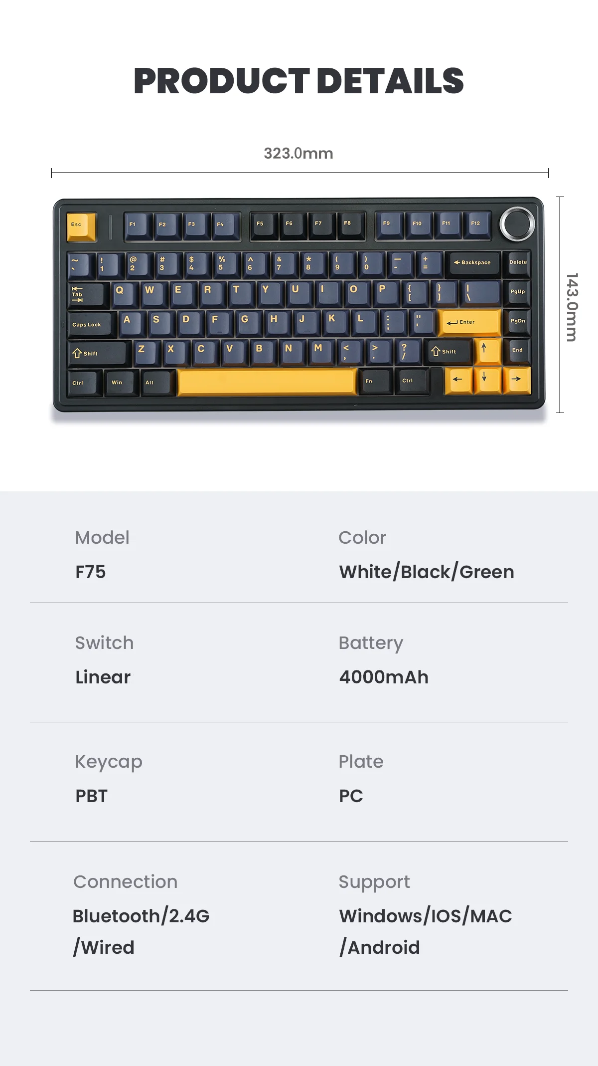 Механическая клавиатура MATHEW TECH-pt F75, 80 клавиш, с прокладкой ...