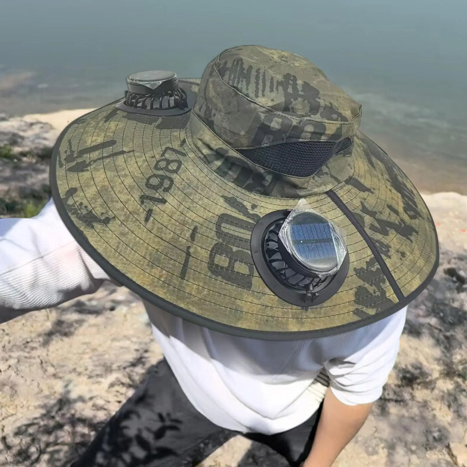 Double Fan Sun Hat For Men Summer Outdoor Fishing Sun Protection Visor Fisherman Hat 15CM Wide Brim Breathable Bucket Hat Male