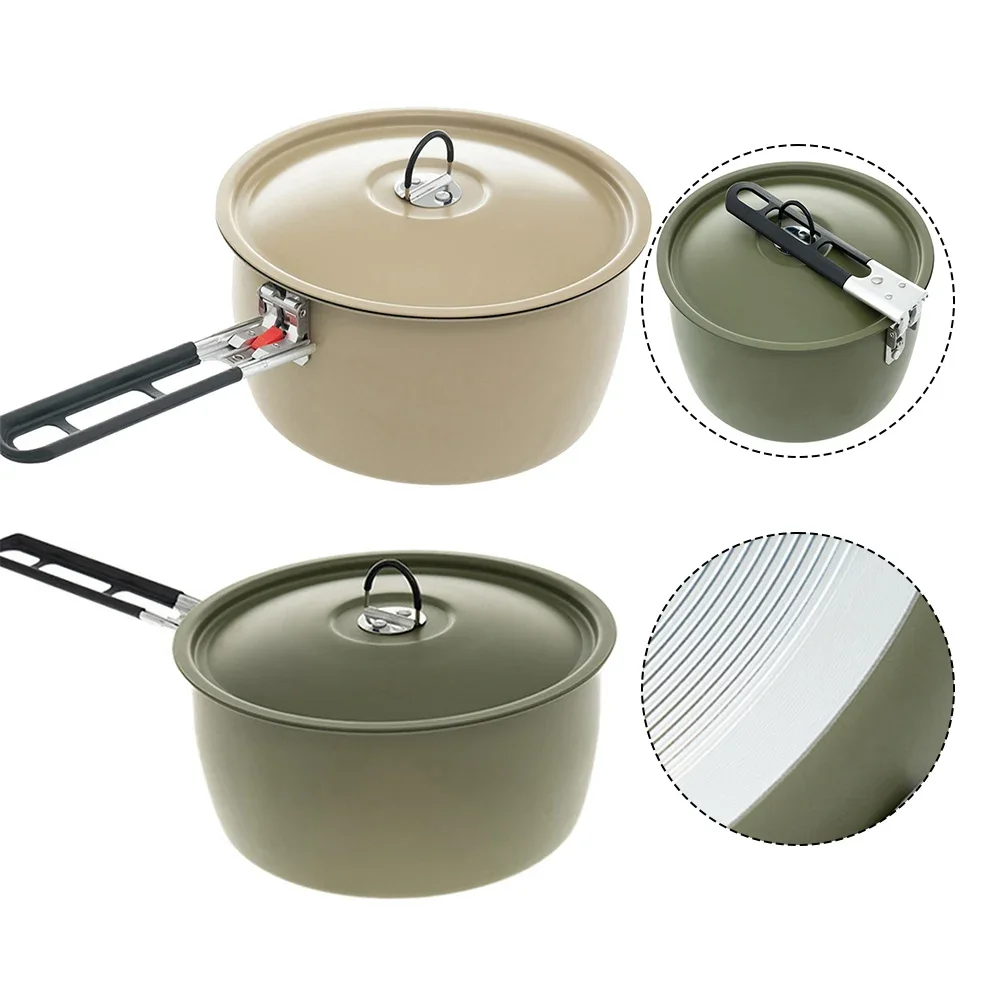 Portable Frying Pan Camping Lightweight Non-slip Foldable Handle Heating Pot With Lid Outdoor Picnic Cookware Frying Pan