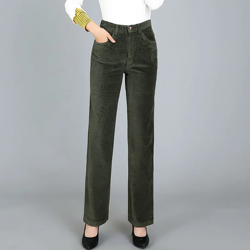 

Lucyever 2022 Spring Fashion Women's Corduroy Pants Large Size High Waist Wide Leg Pants Women Vintage Brown Straight Trousers