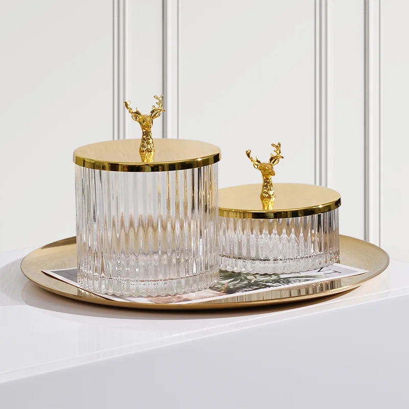 Description Picture 3 of itemTransparent vertical striped glass storage jar with golden lid candy tea dried fruit cotton swab jewelry box