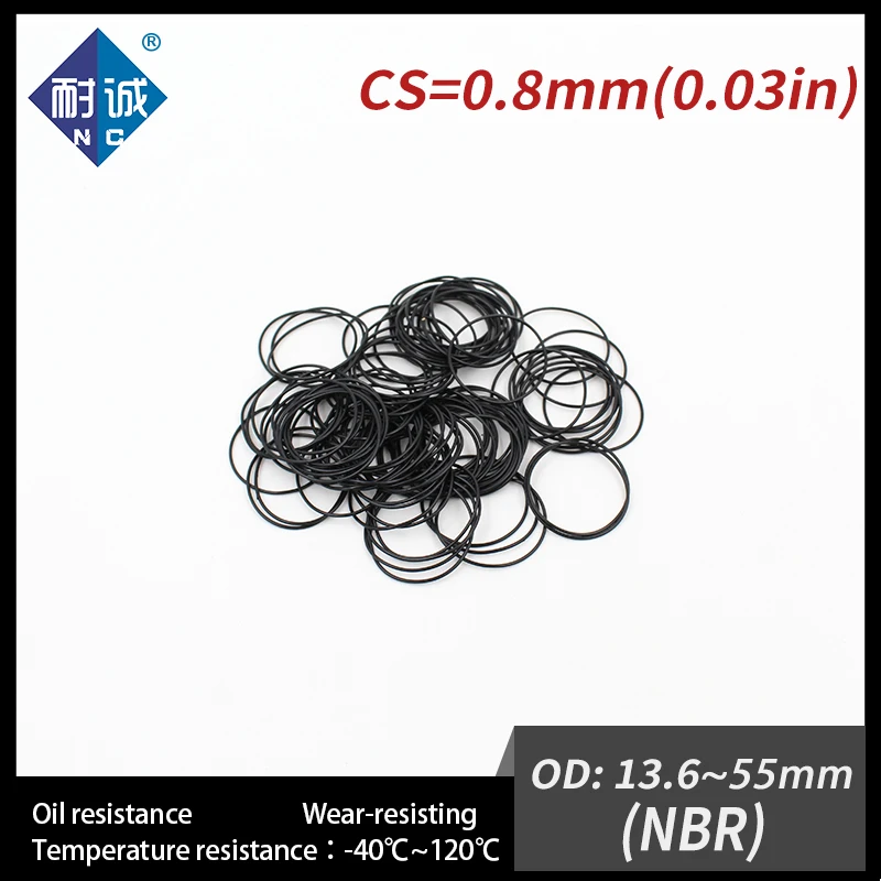 

10PCS/lot Rubber Black NBR CS 0.8mm thickness OD13.6/18/22.3/25/30.6/32.8/42/47/55mm ORing Gasket watch waterproof rubber oring