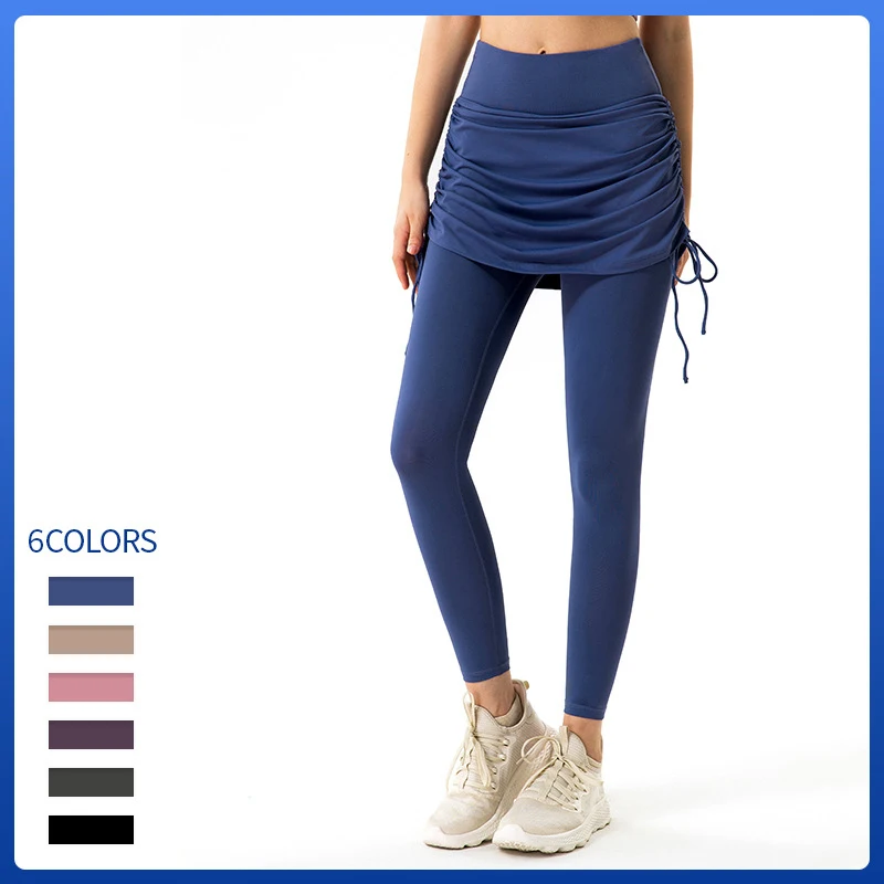 2 Fake Pieces Gym Leggings with Skirts High Waist Sport Leggings Women Fitness Pant Workout Yoga Pants Running Tights Sportswear