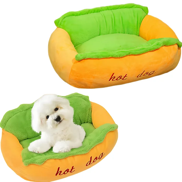Winter Hot Dog Pet Bed - 3D Hot Dog Bun Style Cat and Dog House, with Removable Pillow and Orthopedic Memory Foam