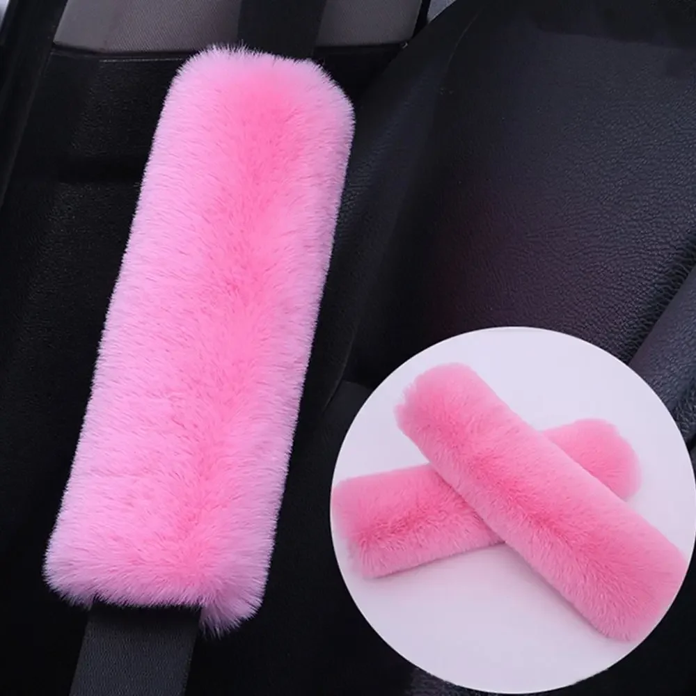 2pcs Autumn Winter Car Seat Belt Cover Adjustable Plush Car Safety Belt Cover Shoulder Pad for Kids Adults Accessories