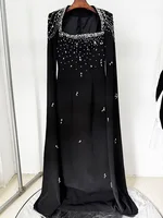 HIGH STREET Newest 2026 Designer Vestido Women's Diamonds Beaded Chains Cape Sleeve Floor Length Maxi Long Dress - Image 3