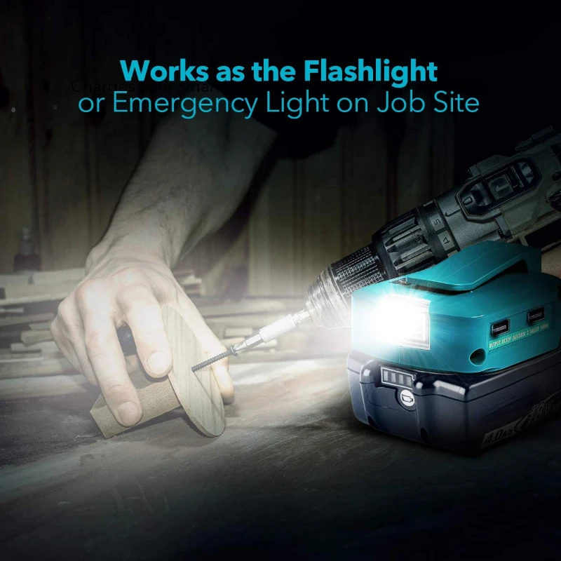 Dual USB Converter Port with LED Light for Makita 14.4V/18V Lion Batteries