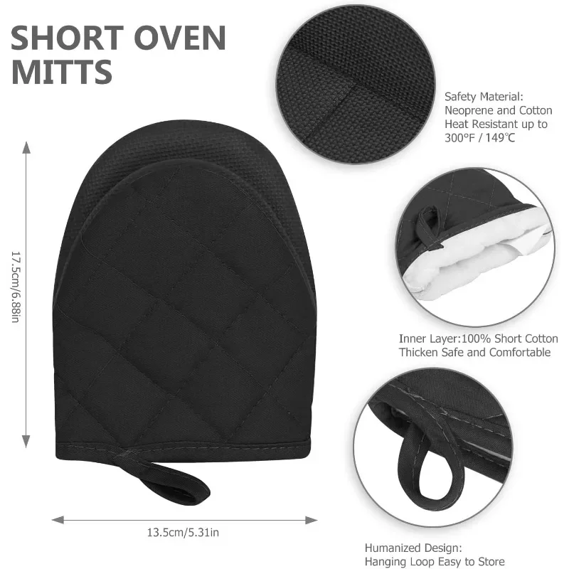 Silicone oven mitts kitchen gloves silicone oven gloves 1 Pair Short Oven Mitts Silicone Kitchen Oven Gloves High Heat Resistant 500℉ Non Slip Grip Surfaces Hanging Loop Black