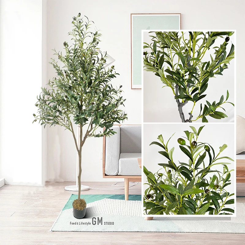 Árbol de olivo Artificial grande, planta en maceta verde, ramas de olivo  para interior, oficina, tienda, decoración, suelo, bonsái, adornos,  150-180cm