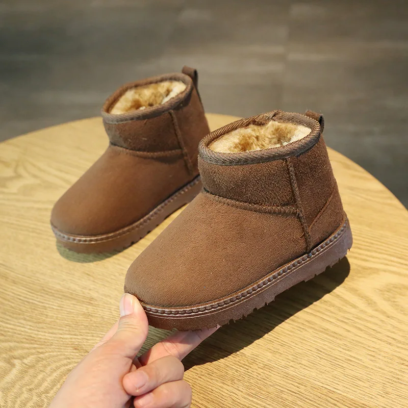 Children's snow boots for boys and girls in winter new set of short boots suede cotton shoes plush insulation shoes snow