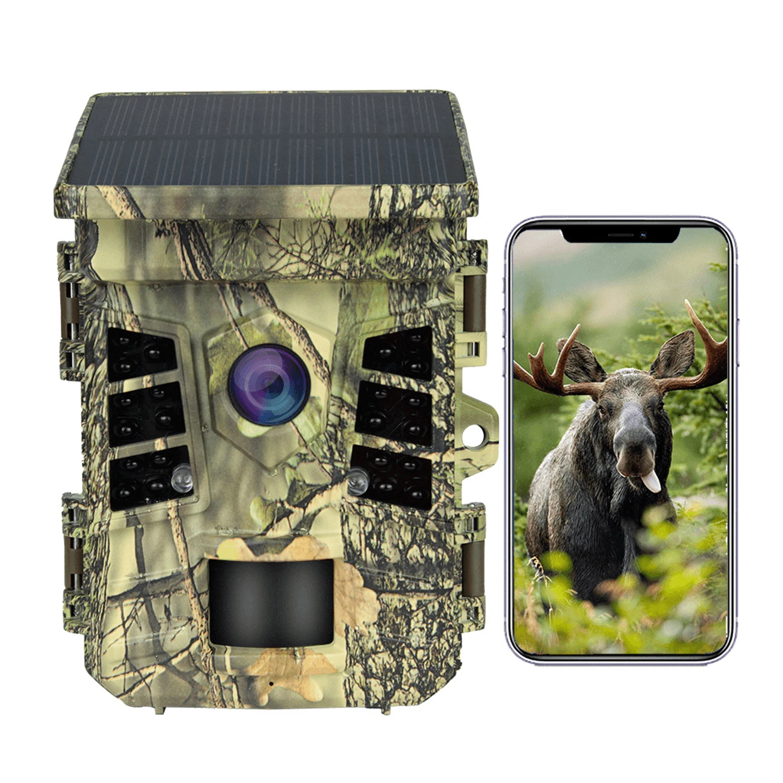 Hunting Game Camera 0.3s Trigger Time IP66 Waterproof 1080p Trail Camera with Solar Powered WiFi Connect Function