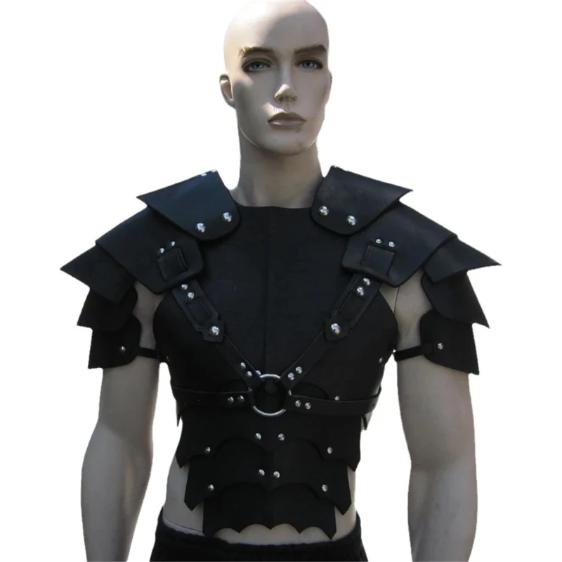 

Mens Leathers Medieval Punk Vest Halloween Cosplays Chest Archers Costume Adults H9ED