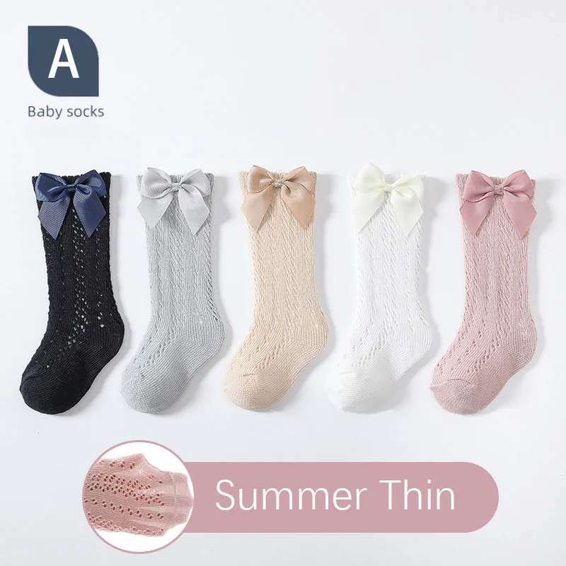 

MILANCEL New Spring Baby Net Stocking Girls Sweet Bow Ventilate In tube Socks Kids 5 Pairs a Lot