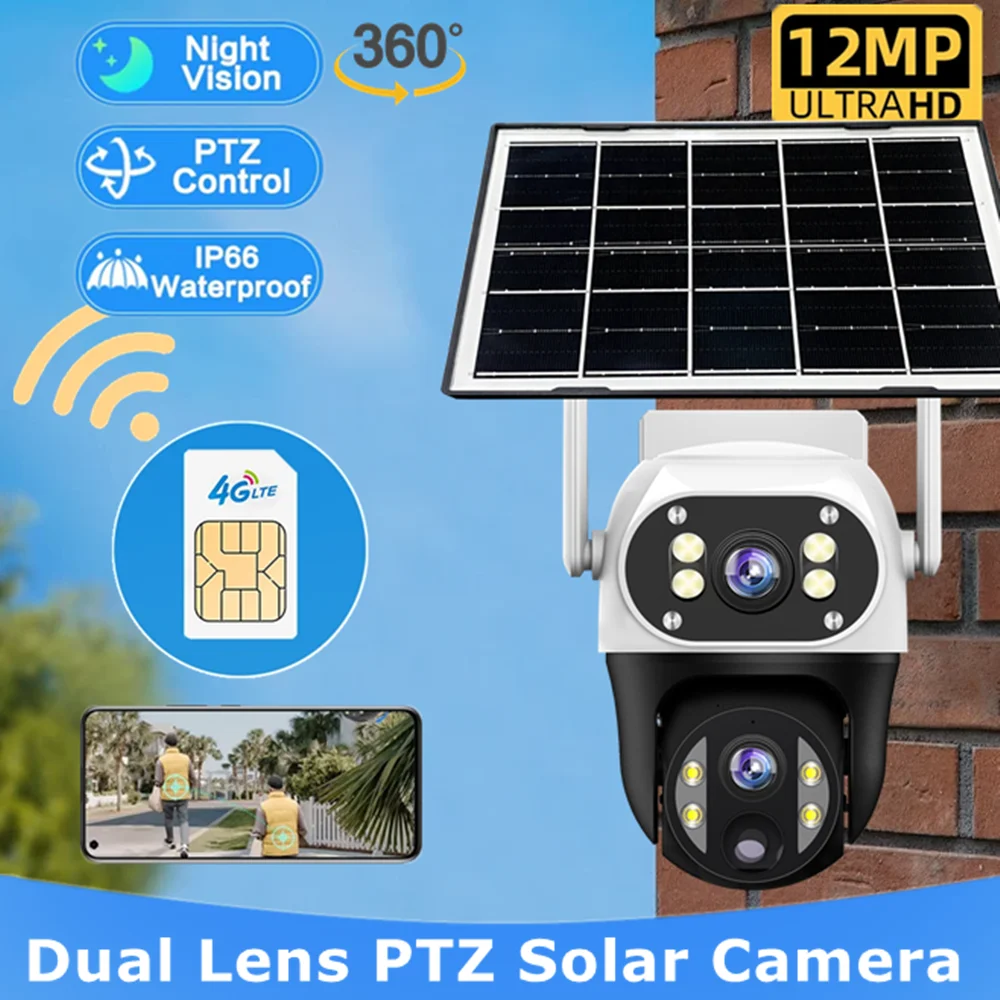 V380 pro Solar Camera Outdoor 4G SIM Dual Lens CCTV Security with PIR Human Detect Three Screens PTZ IP Camera for Farm Orchard 1