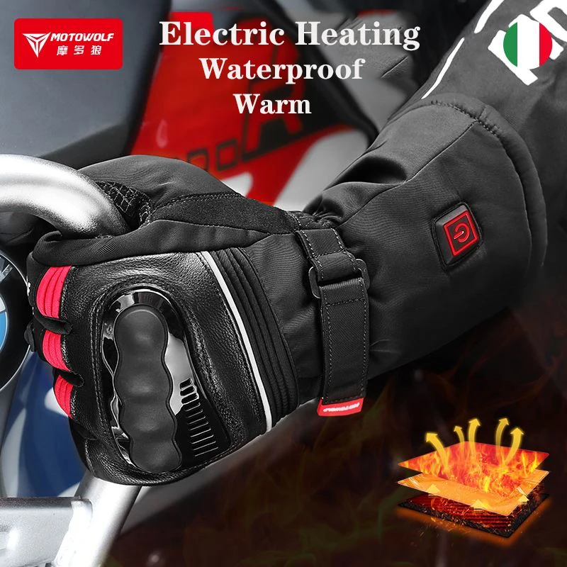 Motowolf Winter Riding Electric Heating Gloves Waterproof Leather Men Adjustable Temperature Warm Wind Cold Resistant Gloves