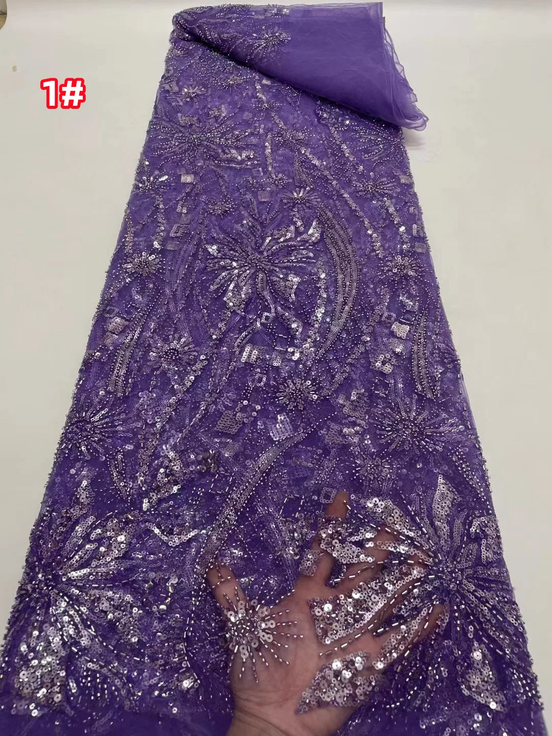 

New high-end tube beads and sequins three-dimensional embroidery lace mesh yarn, the first choice for European and American fash
