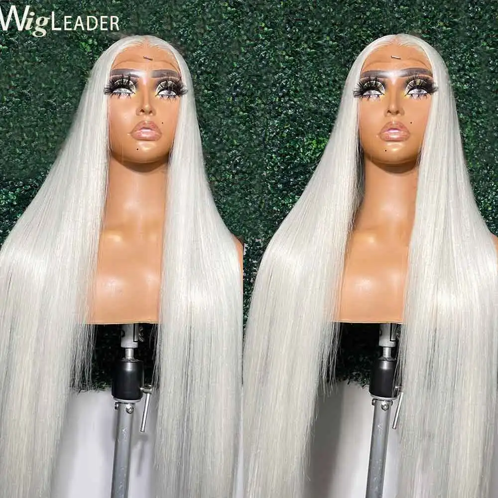 White Color Heat Resistant Synthetic Hair 13x6 Lace Front Wigs 250% Full Density Straight Middle Part Fibers Lace Front Wigs