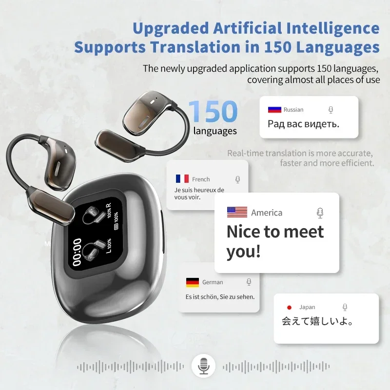 AI Translator Earbuds 144 Languages Real Time Translation Wireless Bluetooth Earbuds for Travel Business Meetings Learning