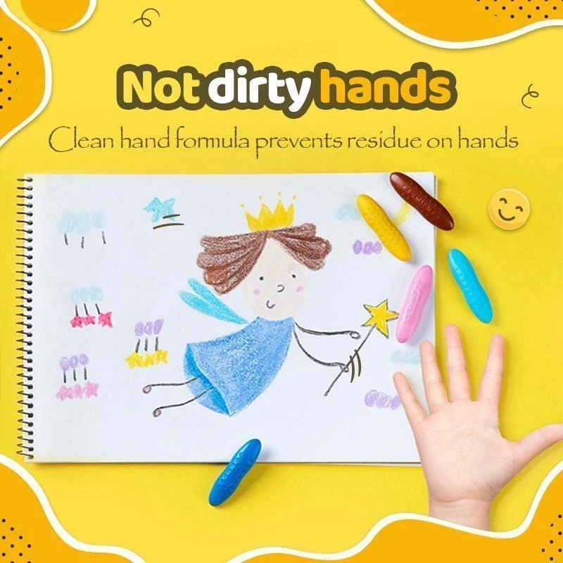 Colorful Peanut Crayons Washable Drawing Set Kids Wax Pencils Oil Pastels Children's Paintbrush Gift Box Graffiti Doodle Toys