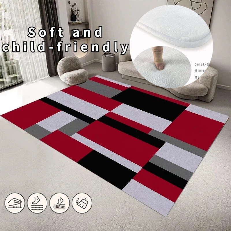 

Nordic Luxury Carpet for Living Room Red Geometry Sofa Table Large Area Rugs Bedroom Bedside Anti-slip Floor Mat tapis salon 카페트