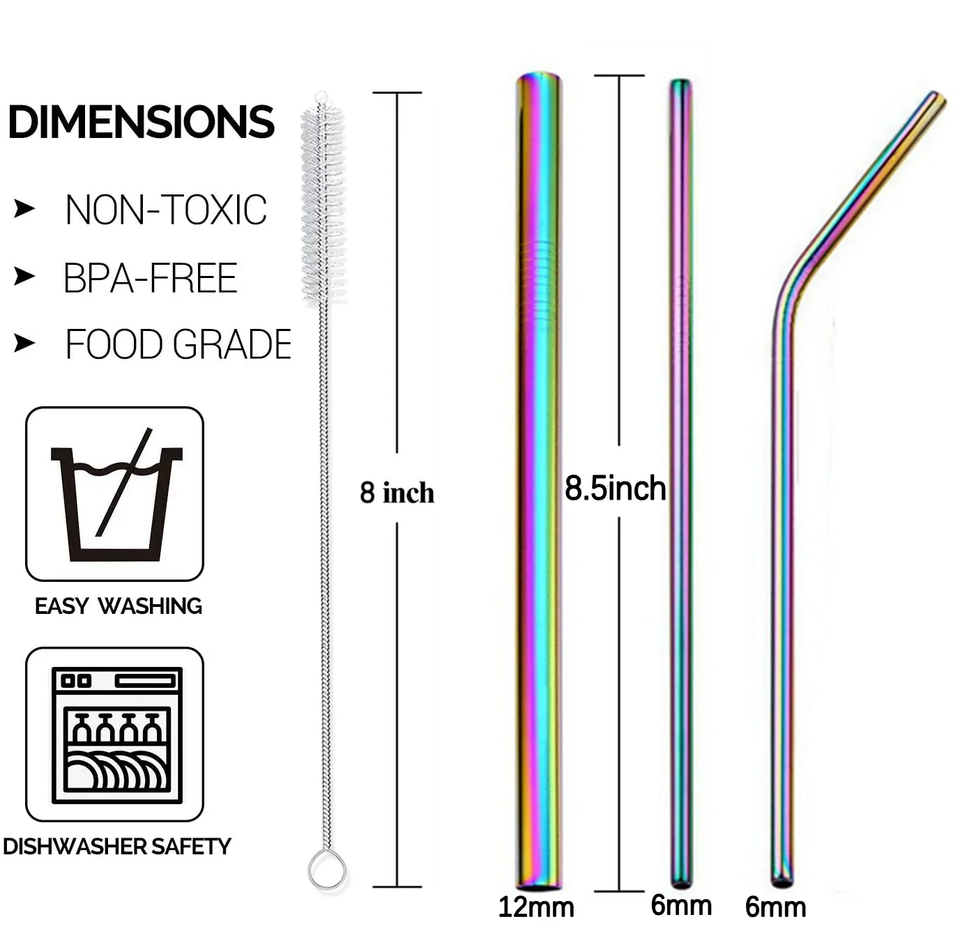 Eco-Friendly Stainless Steel Reusable Straw Set with Cleaning Brushes