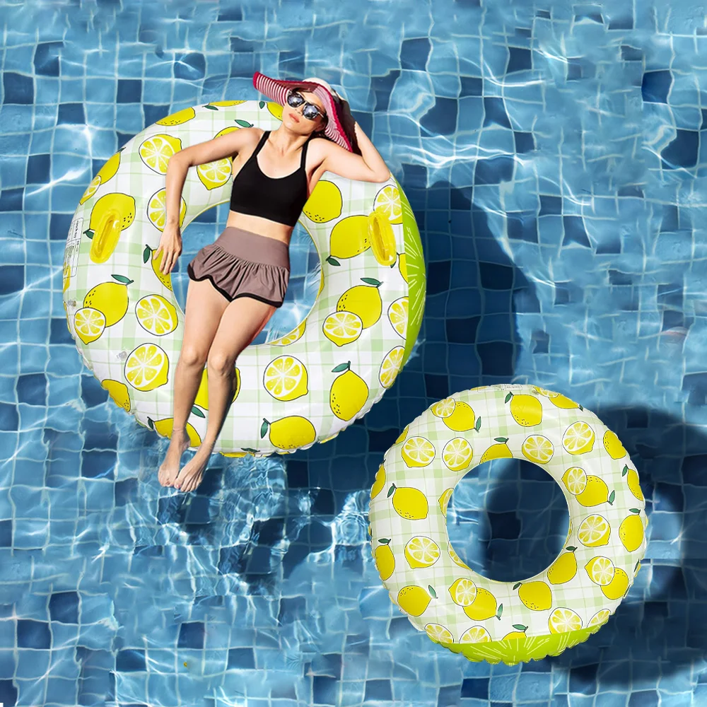 Inflatable Pool Float Swimming Pool Floats 1 Pc lemon Print Swimming Hoop Underarm Hoop Inflatable Floating Pvc Thickened Swimming Hoop Suitable Pool Beach