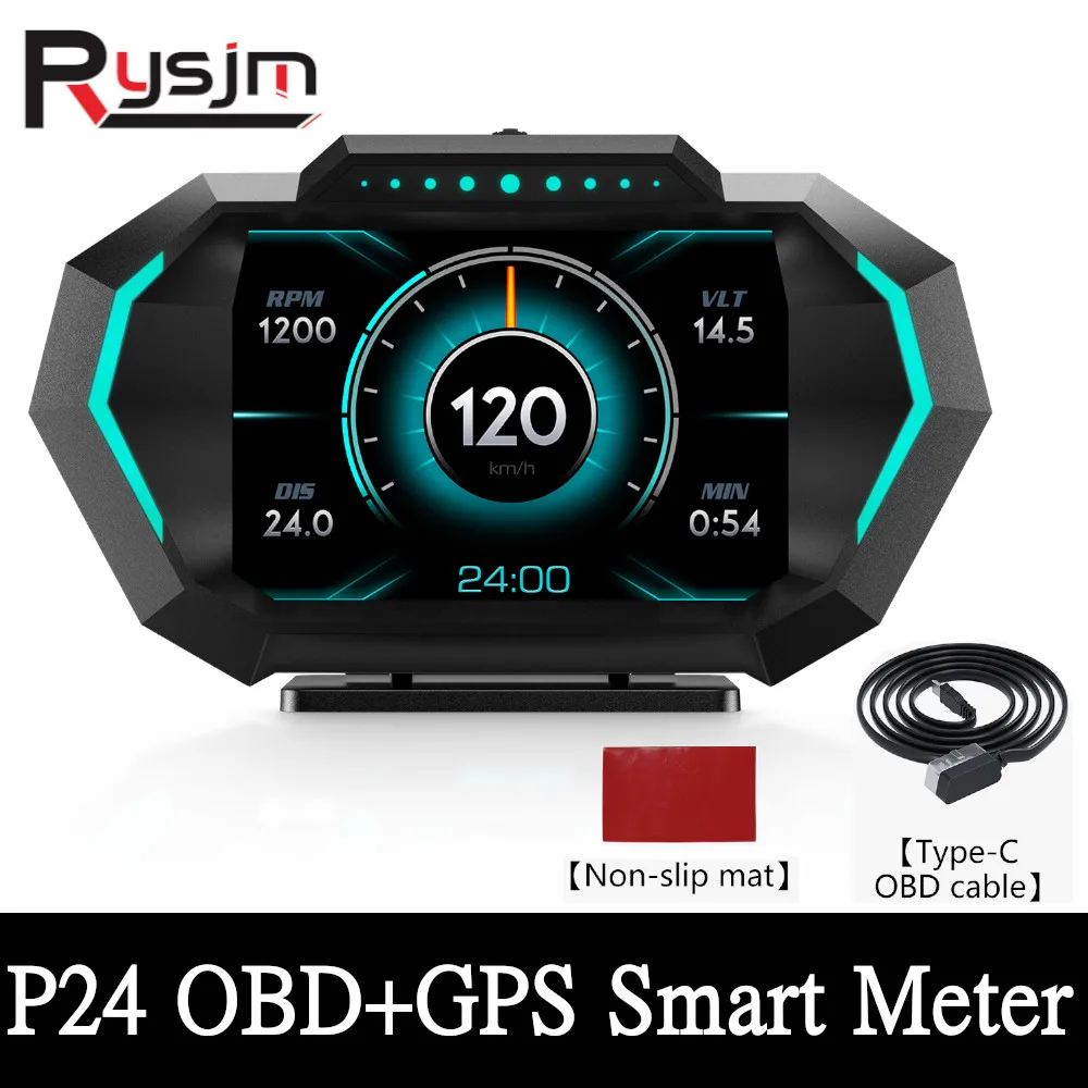 OBDII Smart Digital Tachometer Meter HUD P24 Auto Head Up Display OBD + GPS System Neigungsmesser Kraftstoff Verbrauch Übergeschwindigkeit alarm