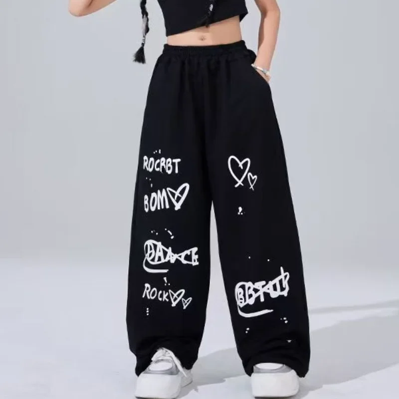 High Waist Drawstring Loose Hip Hop Dance Sports Pants Women's Style Jazz Dancing Trousers Casual Skateboard Long Pants