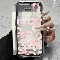 Elegant Pink Bow Pattern Clear Silicone Phone Case - Candy Color Soft Cover - iPhone 15 Plus (Transparent Black)