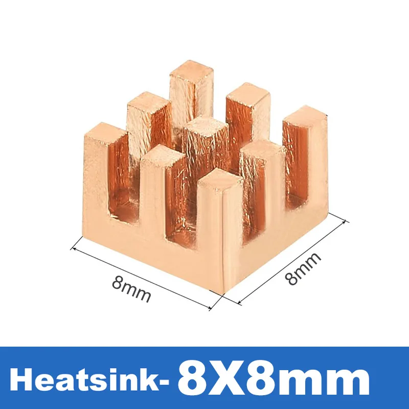 순수 구리 히트싱크 라디에이터 쿨러 2W/mK 열전도 테이프 포함 메모리, IC 칩셋 6x6mm/7x7mm/8x8mm