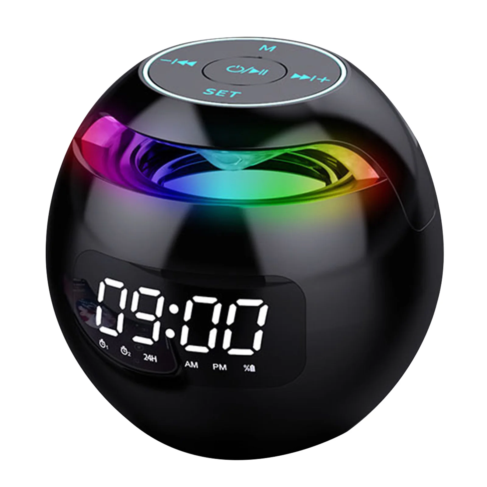 Spherical Mini Alarm Clock Bluetooth-compatible 5.0 Speaker LED Screen Desk Clocks TF Card FM Radio RGB Colorful for Party 6
