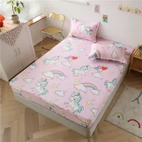 Summer home bed mattress Round Fitted sheet comfortable rubber linen Cartoon unicorn sabana(no pillowcase)90*200 150*200 180*200 1