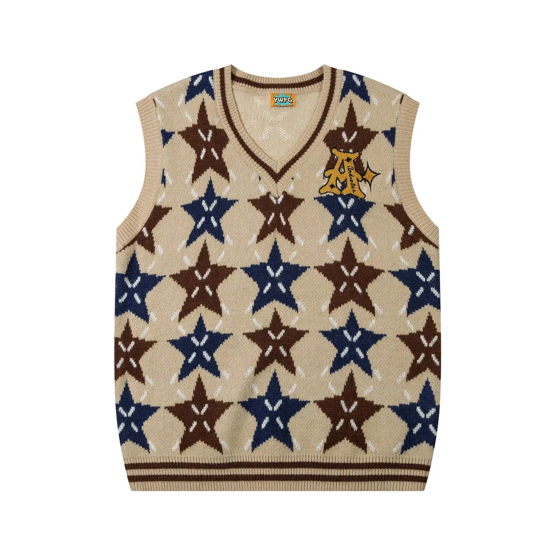 Description Picture 6 of itemHarajuku Knitted Vest Sweaters Men Women Star Printed Casual Sleeveless Sweater Japanese College Style Loose Jumper Autumn Tops