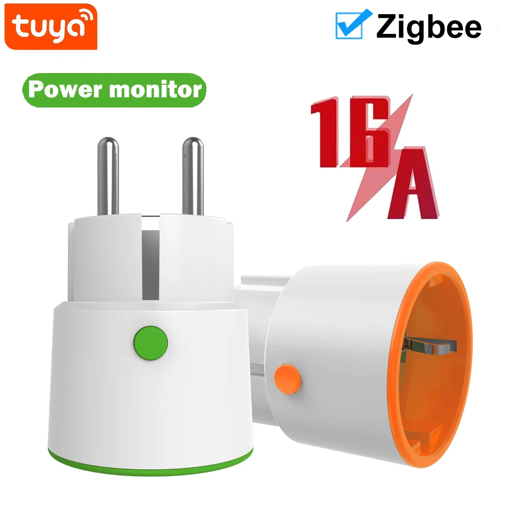 Smart Plug Socket Tuya Zigbee 3680W 16A Power Energy Monitoring Timer Switch EU Outlet Work with Tuya Hub Zigbee2mqtt