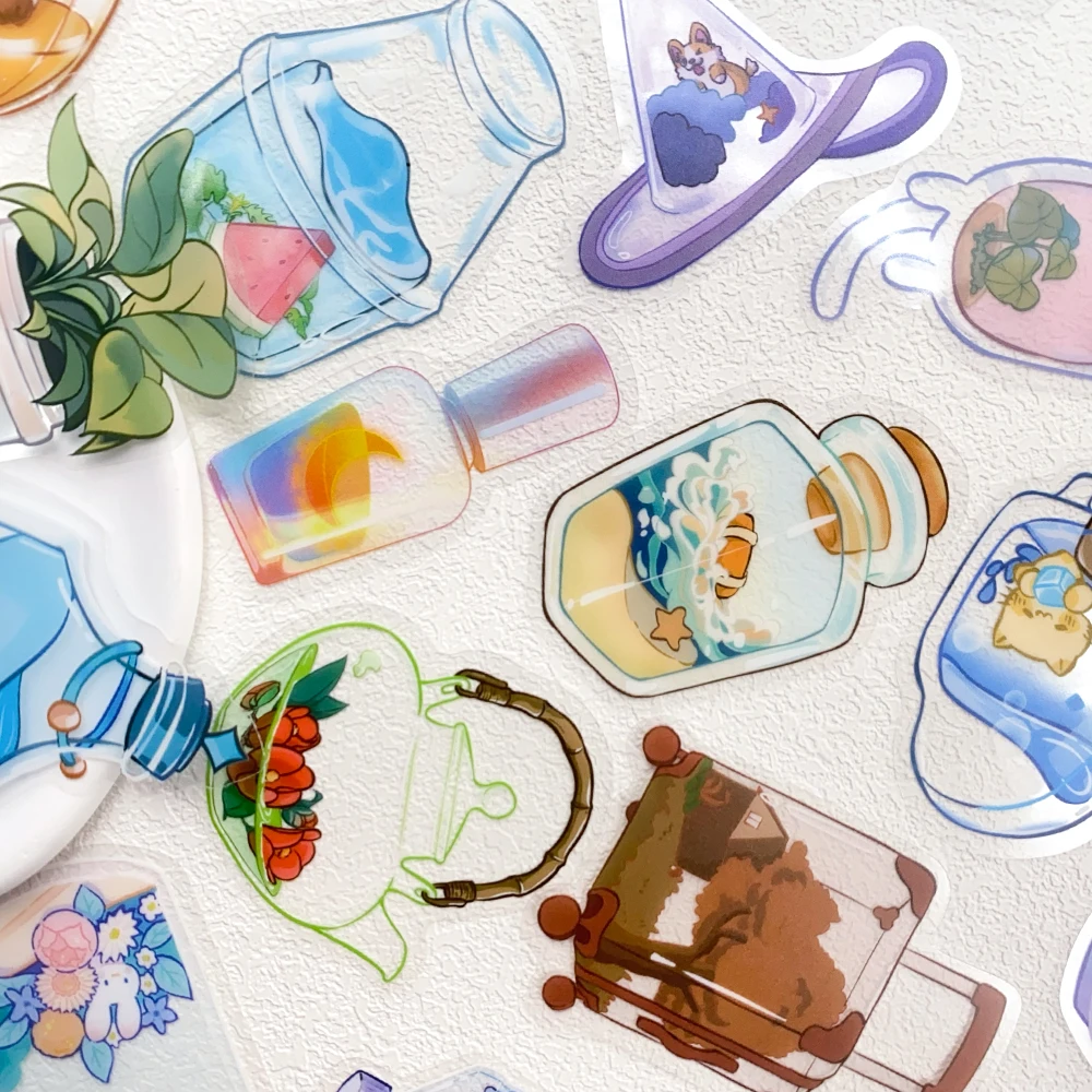 50 stücke Transparente Objekte PET Aufkleber Aufkleber Für Laptop Notebook Skateboard Gitarre Helm DIY Cartoon Ästhetische Aufkleber – Detail 11