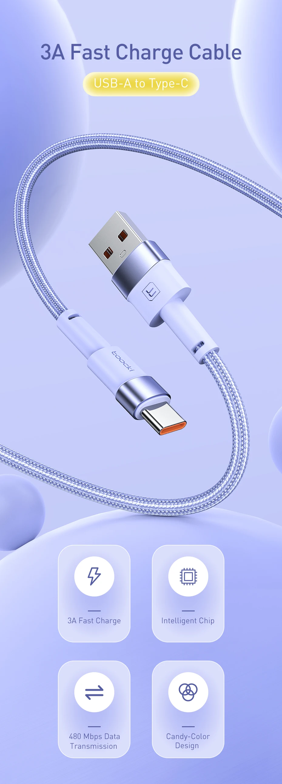Toocki 2er Pack 3a USB C Kabel Typ C für Xiaomi 12t Pro Realme Redmi Note 12 Pro Poco F3 X4 GT Schnell ladekabel Datenkabel Kabel – Detail 1