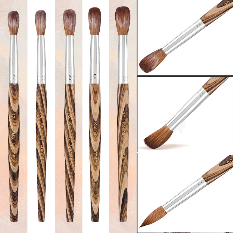 Prue Kolinsky Acrylic Nail Brush Oval Round Head Spliced Wood Handle Professional Salon Quality for Acrylic Powder Size 8-20# 5