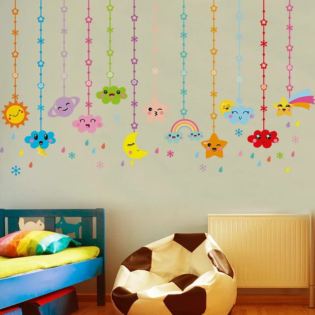 Shijuekongjian] Cartoon Wolken Sterne Ornament Wand Aufkleber DIY Sonne  Regenbogen Wandbild Abziehbilder für Kinder Zimmer Baby Schlafzimmer  Dekoration - AliExpress